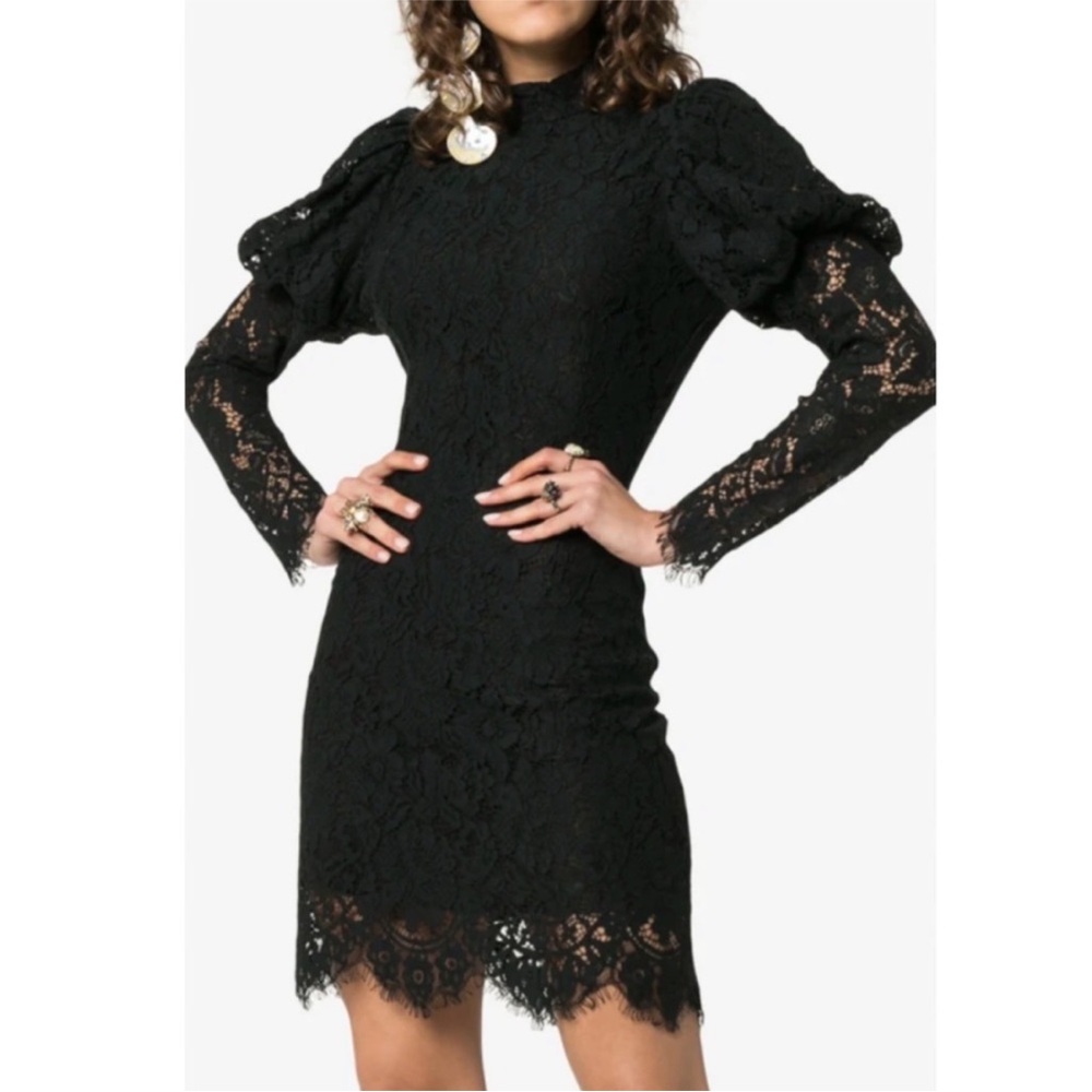 Ganni Everdale Romantic Black Lace Mini Dress Size 36 USA 4 (S) - Picture 1 of 17